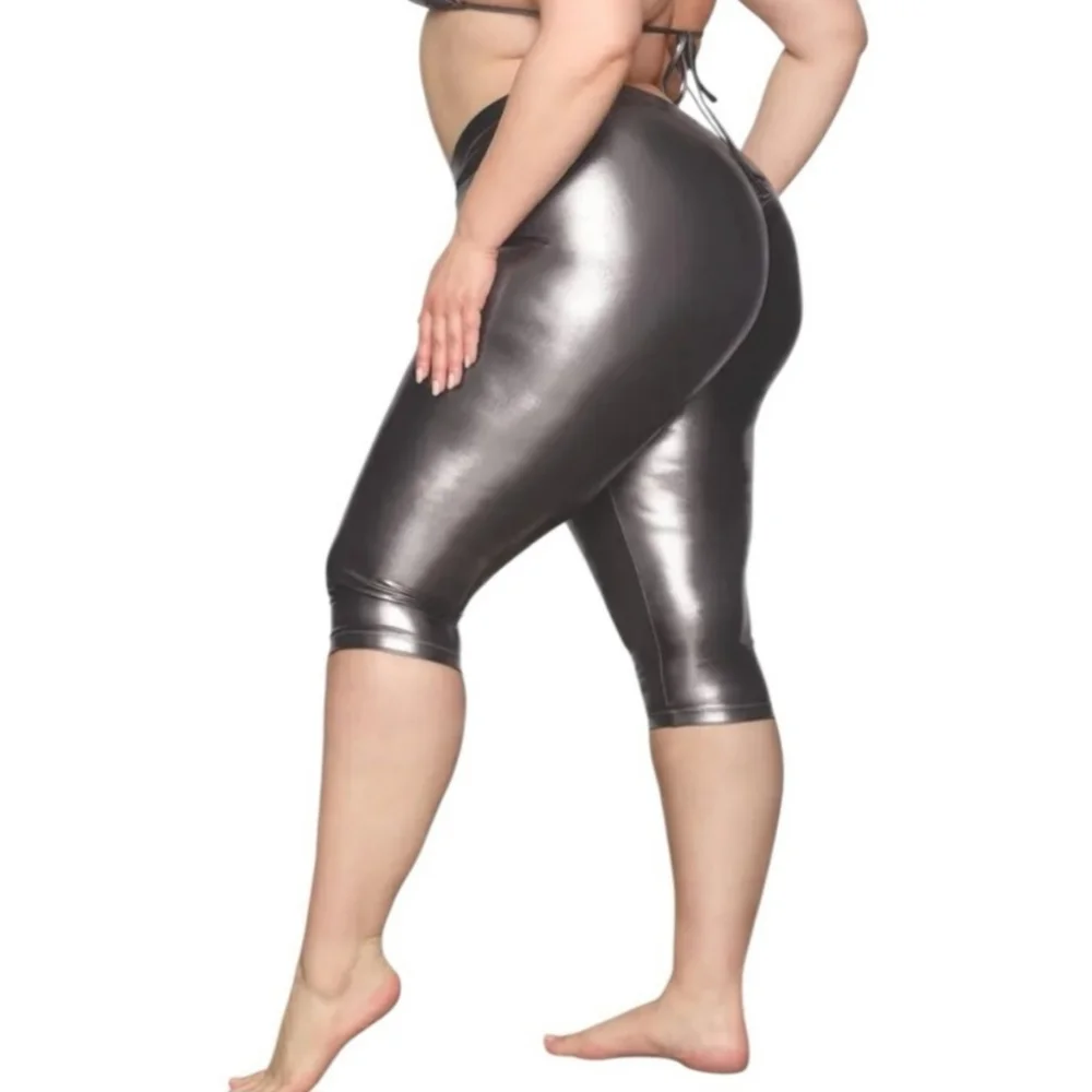 NWT SKIMS Metallic Swim V Waist Pant Size L Carbon